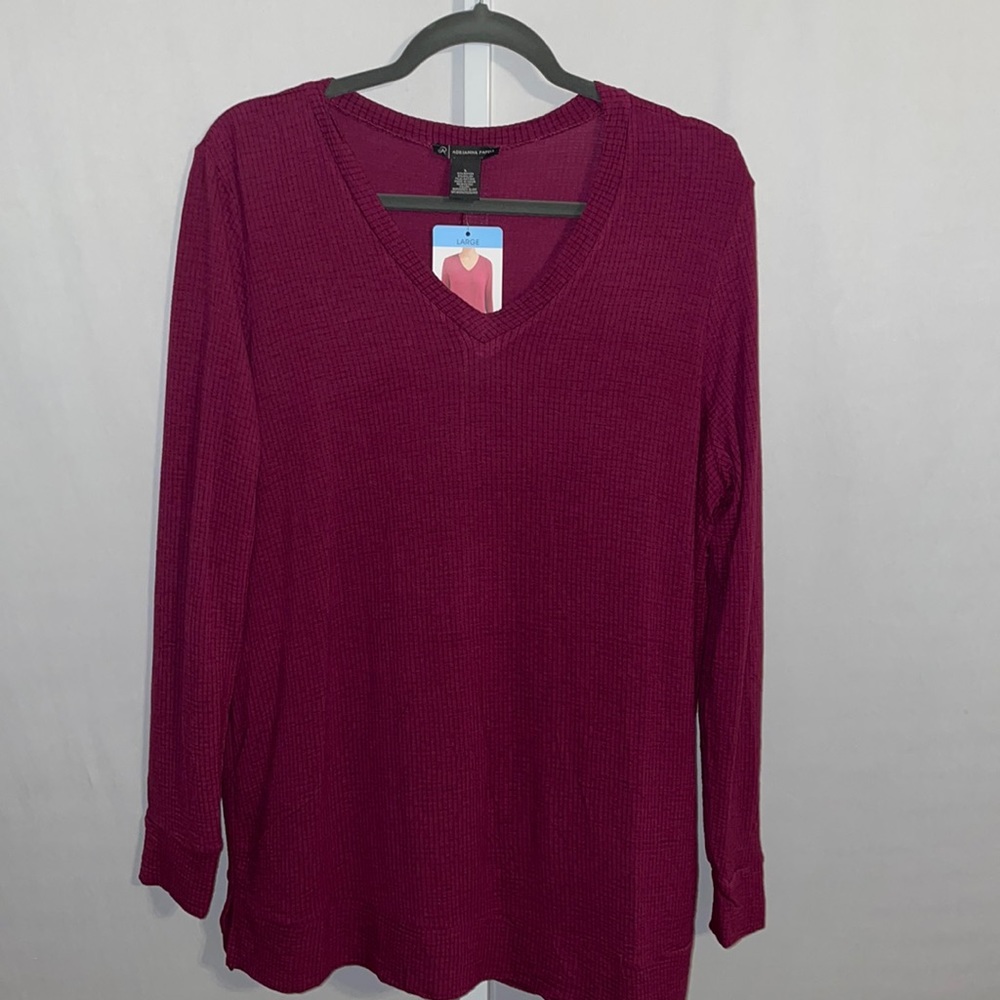 Adrianna Papell Long Sleeve V Neck Waffle Weave Large NWT